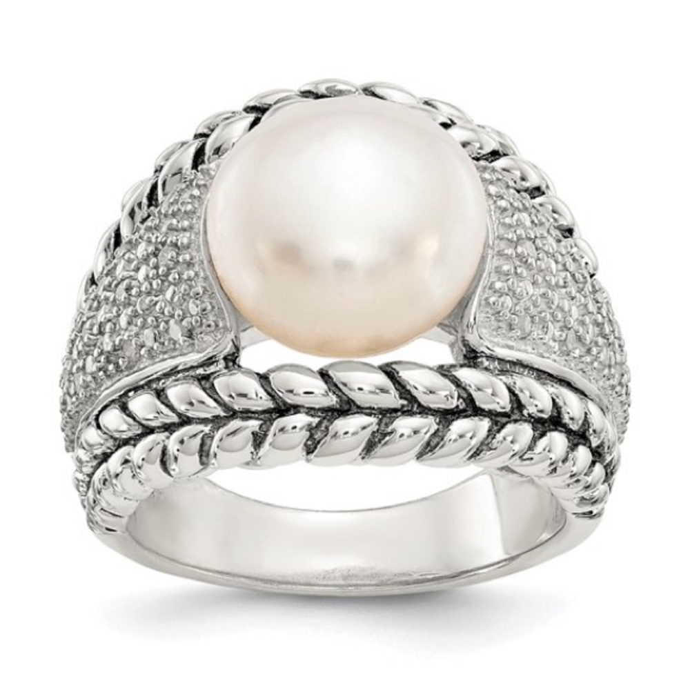 Shey Couture Sterling Silver Antiqued Freshwater Pearl & Diamond Ring